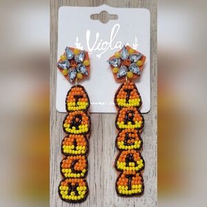 Beaded Candy Corn w/ Trick or Treat Earrings